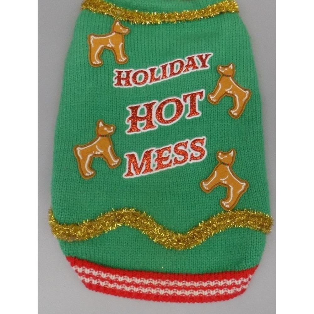Dog Sweater Christmas Size Small Holiday Hot Mess Merry & Bright 15" Long Ugly - Picture 3 of 11